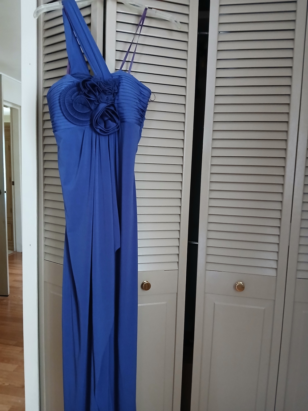 Max & Cleo Royal Blue One-Shoulder Maxi Dress with Rosette Detail